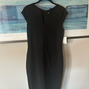 NWT Neiman Marcus Black Cap-Sleeve Midi Sheath Dress